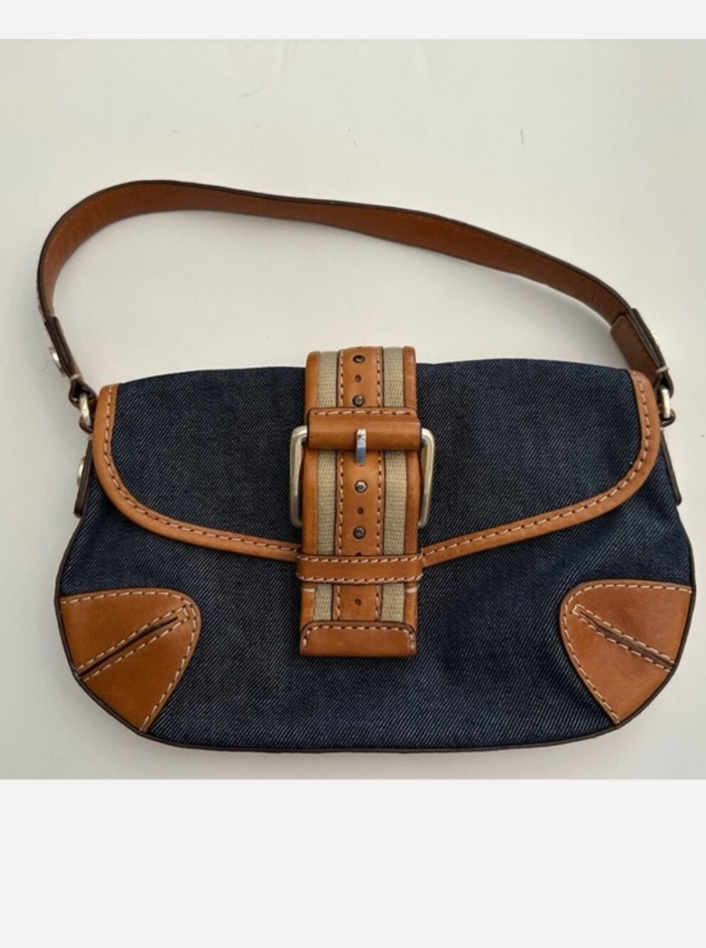 Michael Kors Blue Denim and Tan Leather Shoulder Bag- EUC